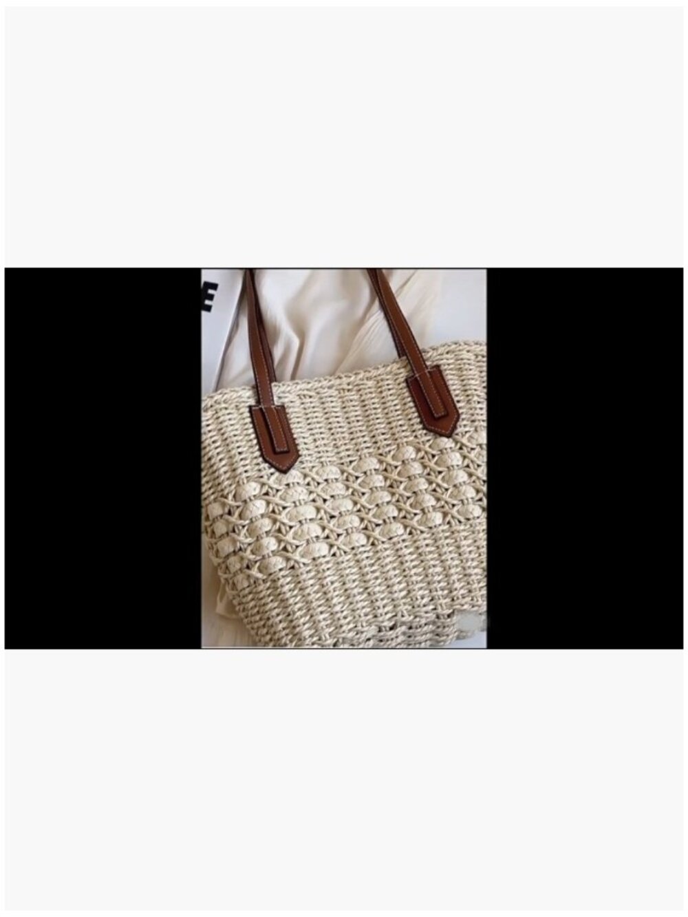 Large Straw Shoulder Bag Woven Tote Travel Handbag Purse - Picture 7 of 7